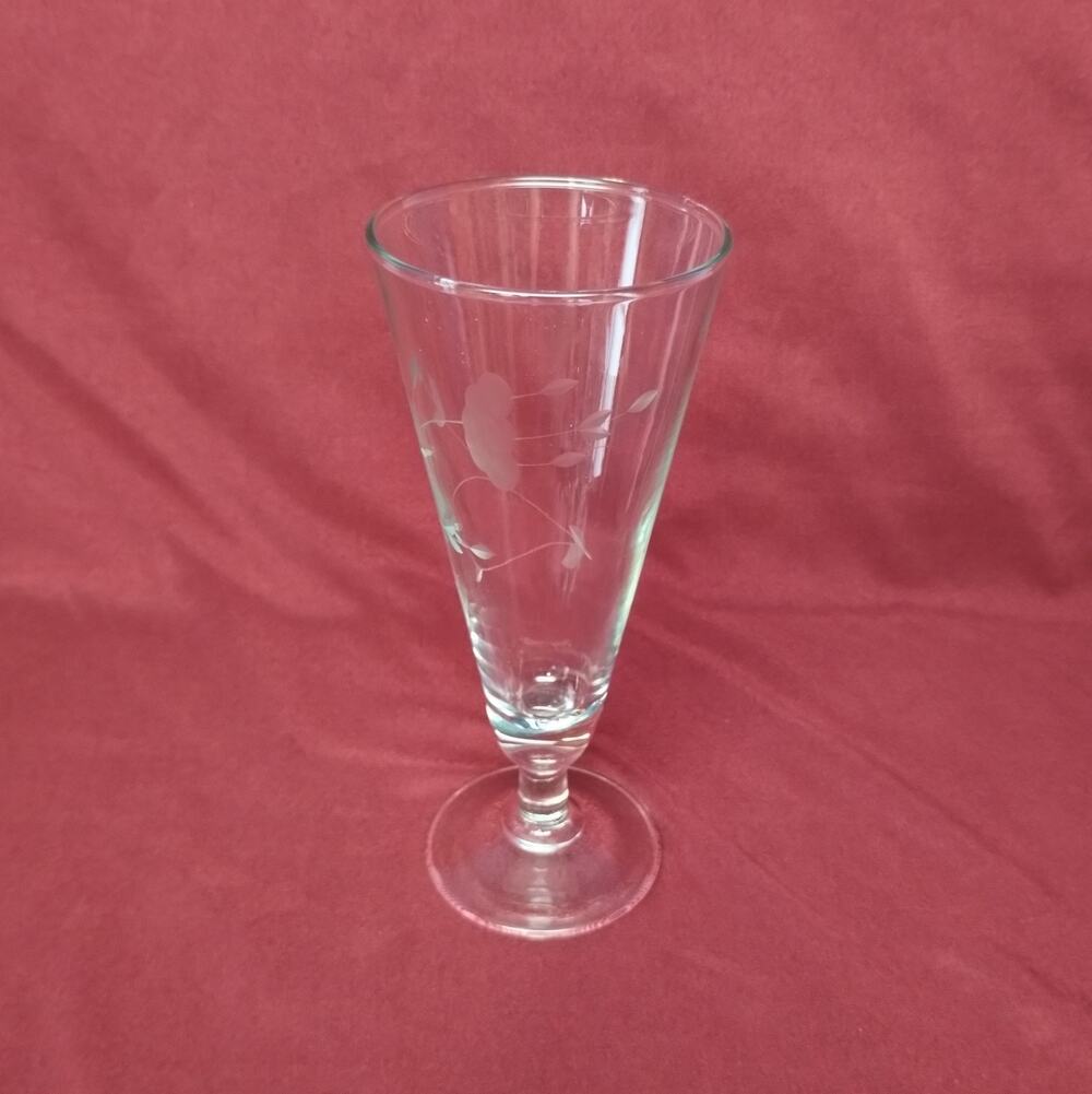 Princess House Heritage Pilsner Glass Etched Floral Clear 7.5" Vintage